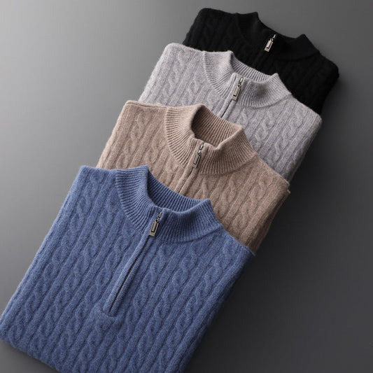 100% Cashmere Woven Half Zip